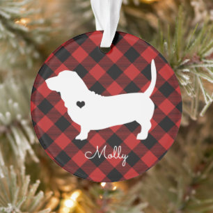 Basset Hound Christmas Plaid Dog Naam Foto Ornament