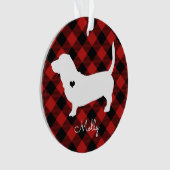 Basset Hound Christmas Plaid Dog Naam Foto Ornament (voorkant)