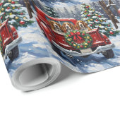 Basset Hound Christmas Red Truck Holiday Cadeaupapier (Rol Hoek)