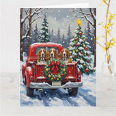 Basset Hound Christmas Red Truck Holiday Kaart (Gele Bloem)