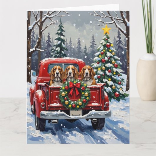 Basset Hound Christmas Red Truck Holiday Kaart (Voorkant)
