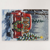 Basset Hound Christmas Red Truck Holiday Legpuzzel (Horizontaal)