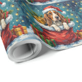 Basset Hound Christmas Santa Bag Adventure Cadeaupapier (Rol Hoek)
