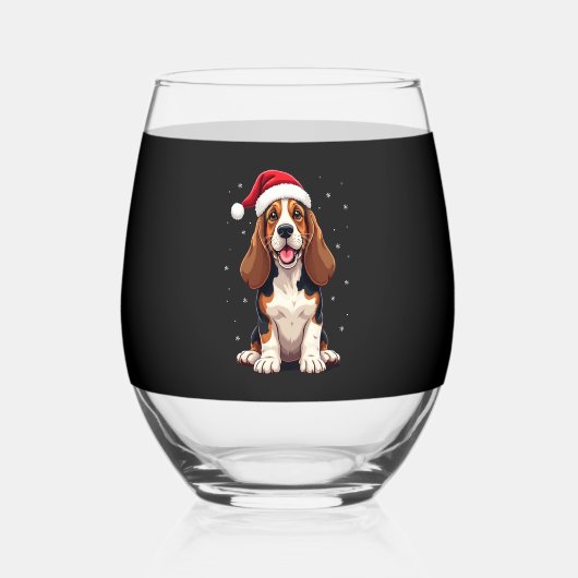 Basset Hound Christmas Tank Top Wijnglas Zonder Voet (Voorkant)