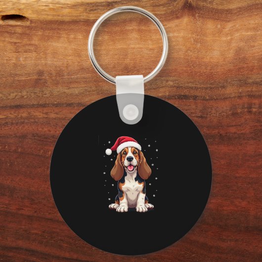 Basset Hound Christmas Tanktop Sleutelhanger (Voorkant)