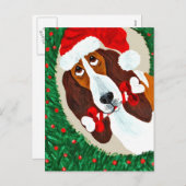 Basset Hound Christmas Wreath Feestdagenkaart (Voorkant / Achterkant)