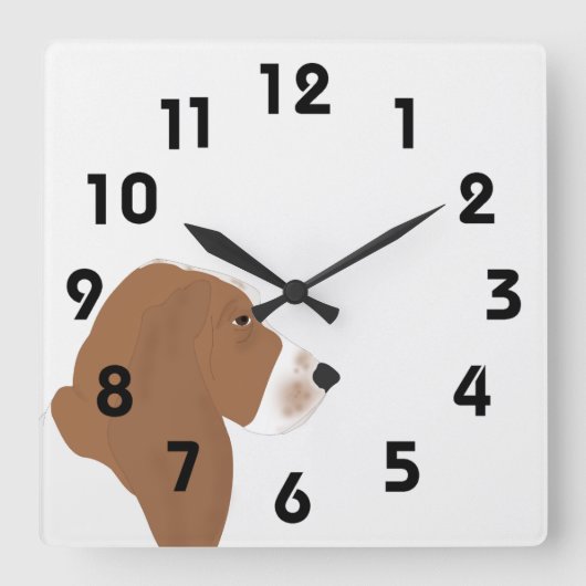 Basset Hound Clock Vierkante Klok (Voorkant)