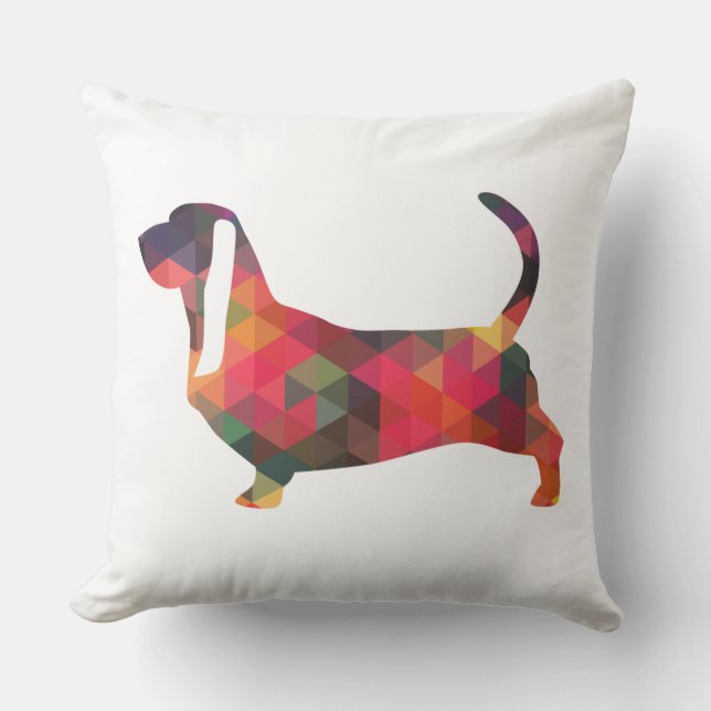 Basset Hound Colorful Geometric Pattern Silhouette Kussen (Voorkant)