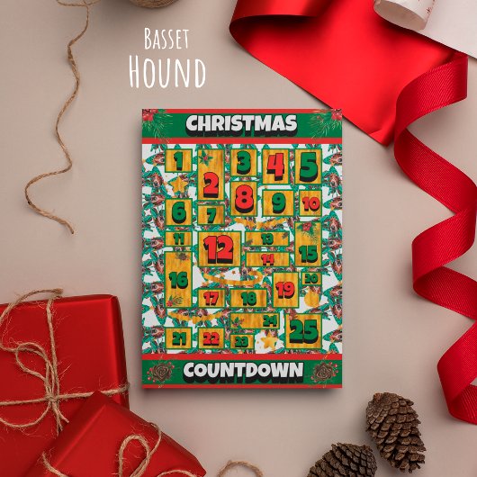 Basset Hound Counterdown Kerstmis Advent Calendar Feestdagenkaart