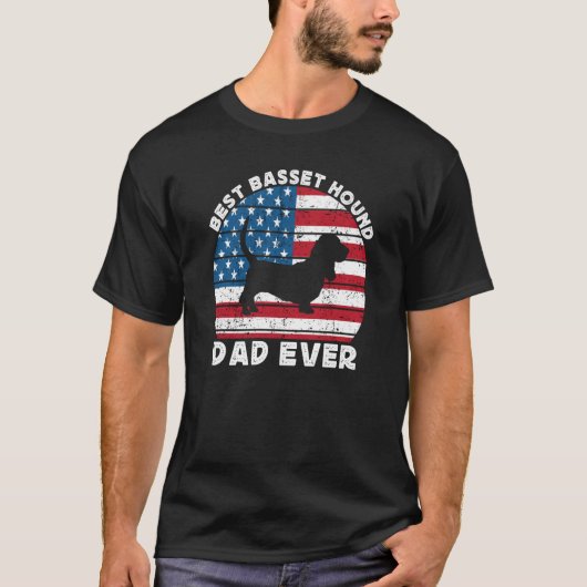 Basset Hound Dad For Men Basset American Flag 4th  T-shirt (Voorkant)
