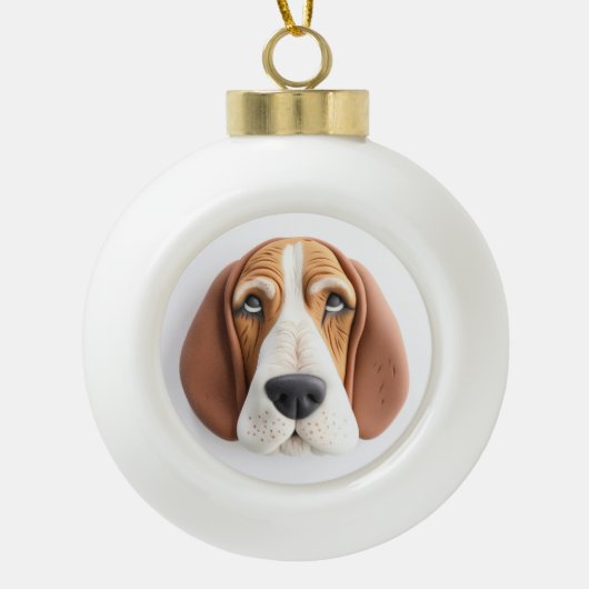 Basset Hound Dog 3D geïnspireerd Keramische Bal Ornament (Voorkant)