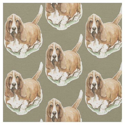 Basset Hound Dog Art Fabric Stof (Close Up)