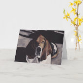 Basset Hound Dog Art Wenskaart Kaart (Gele Bloem)