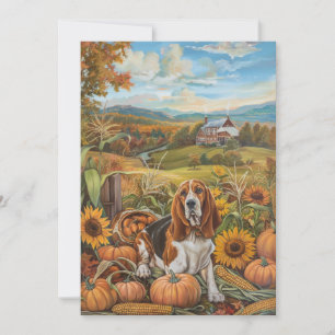 Basset Hound Dog Autumn Harvest Thanksgiving Feestdagenkaart