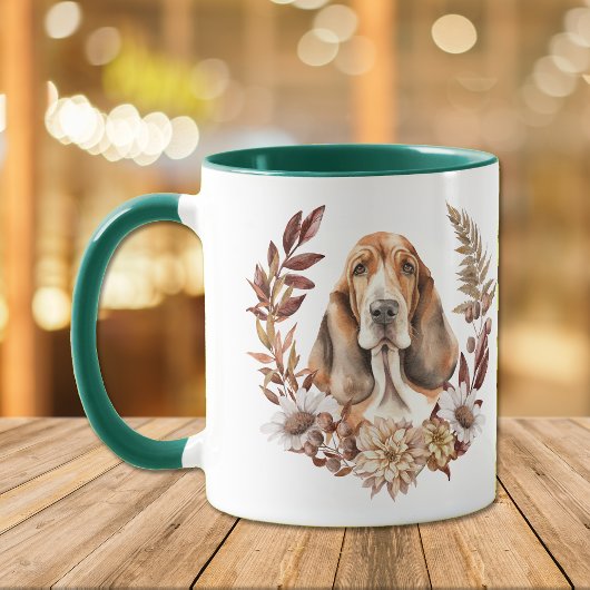 Basset Hound Dog Autumn Wreath Mok