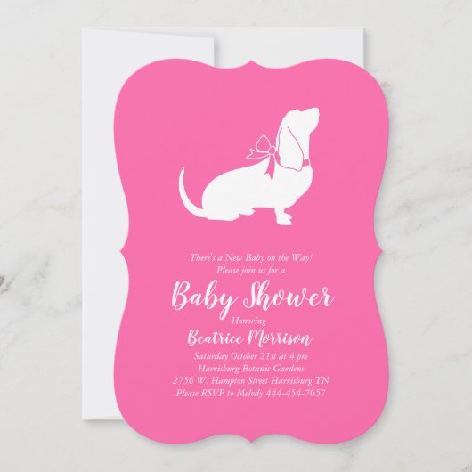 Basset Hound Dog Baby shower Girl Pink Kaart (Voorkant)