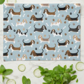 Basset Hound Dog Bones and Paws Kitchen Towel Theedoek (Gevouwen)