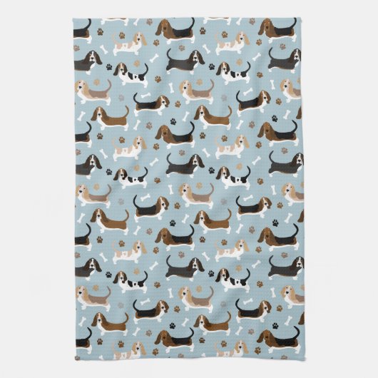 Basset Hound Dog Bones and Paws Kitchen Towel Theedoek (Verticaal)