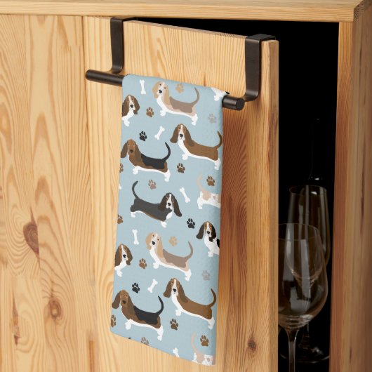 Basset Hound Dog Bones and Paws Kitchen Towel Theedoek (Derde Gevouwen)