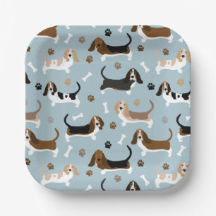 Basset Hound Dog-Botten en Borden papier Papieren Bordje
