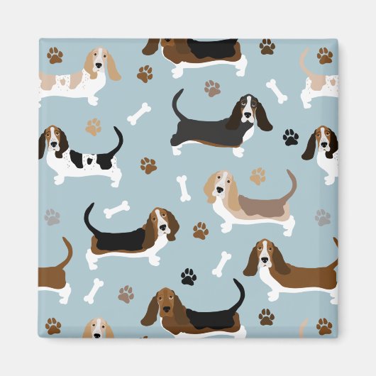 Basset Hound Dog Botten en Paws Magnet (Voorkant)