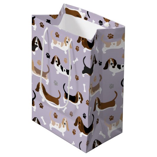 Basset Hound Dog Botten en Paws Medium Gift Bag Medium Cadeauzakje (Voorkant Gekanteld)