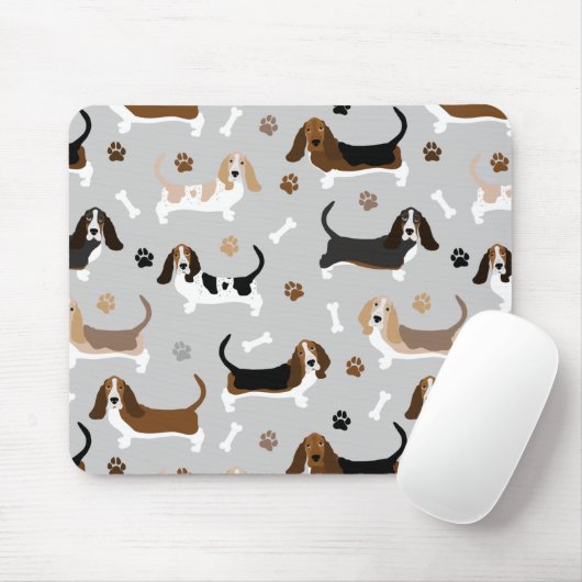 Basset Hound Dog Botten en Paws Muismat (Met muis)