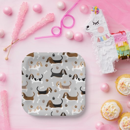 Basset Hound Dog Botten en Paws Papieren Bordje (Feest)