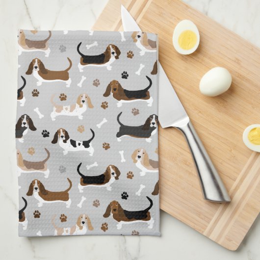 Basset Hound Dog Botten en Paws Theedoek (Quarter Fold)