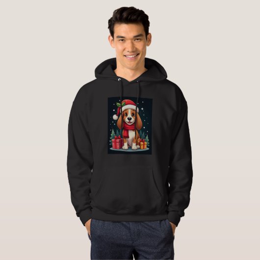Basset Hound Dog Christmas Outfits Santa Hat Dog X Hoodie (Voorkant volledig)