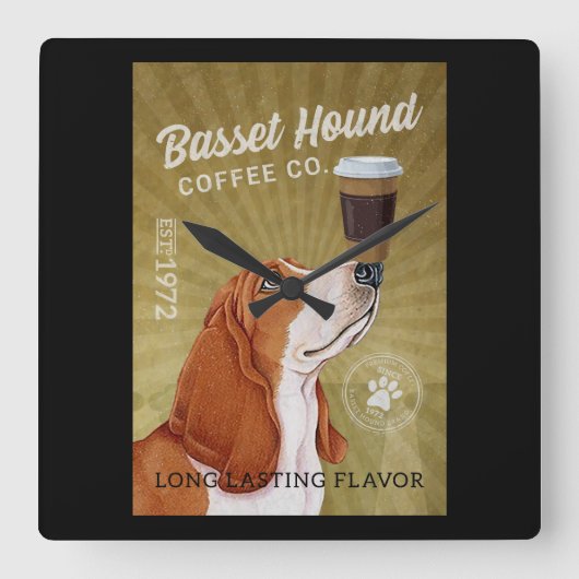Basset Hound Dog Coffee Vierkante Klok (Voorkant)