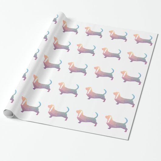 Basset Hound Dog Colorful Geometric Silhouette Cadeaupapier (Uitgerold)
