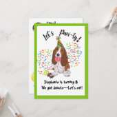Basset Hound Dog Donut Verjaardagsfeestje Uitnodig Kaart (Voorkant / Achterkant in situ)