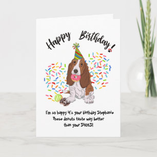 Basset Hound Dog Donuts Verjaardag Kaart