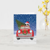 Basset Hound Dog Driving Car In Snow Christmas Kaart (Gele Bloem)