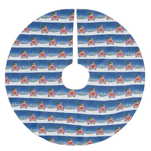 Basset Hound Dog Driving Car In Snow Christmas Kerstboom Rok (Voorkant)