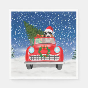 Basset Hound Dog Driving Car In Snow Christmas Servet