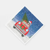 Basset Hound Dog Driving Car In Snow Christmas Servet (Hoek)