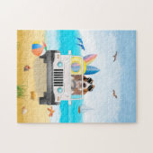 Basset Hound Dog Driving op strand Legpuzzel (Horizontaal)