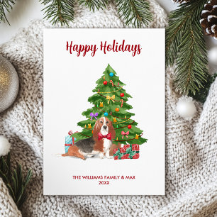 Basset Hound Dog Family Kerstmis Feestdagenkaart