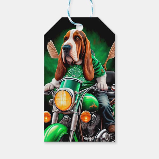 Basset Hound Dog fiets St. Patrick's Day Cadeaulabel (Voorkant)