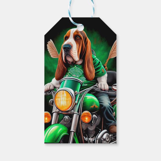Basset Hound Dog fiets St. Patrick's Day Cadeaulabel (Achterkant)