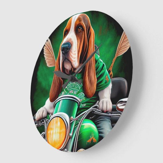 Basset Hound Dog fiets St. Patrick's Day Grote Klok (Hoek)