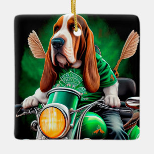 Basset Hound Dog fiets St. Patrick's Day Keramisch Ornament