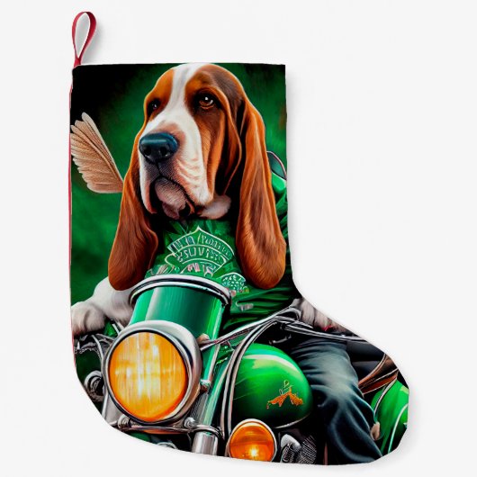 Basset Hound Dog fiets St. Patrick's Day Kleine Kerstsok (Voorkant)