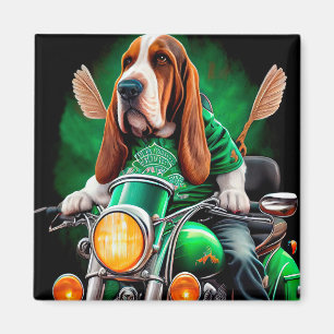Basset Hound Dog fiets St. Patrick's Day Magneet