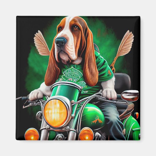 Basset Hound Dog fiets St. Patrick's Day Magneet (Voorkant)