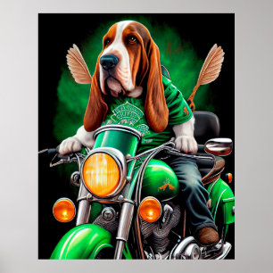 Basset Hound Dog fiets St. Patrick's Day Poster