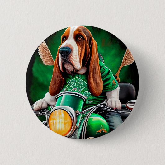 Basset Hound Dog fiets St. Patrick's Day Ronde Button 5,7 Cm (Voorkant)