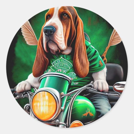 Basset Hound Dog fiets St. Patrick's Day Ronde Sticker (Voorkant)